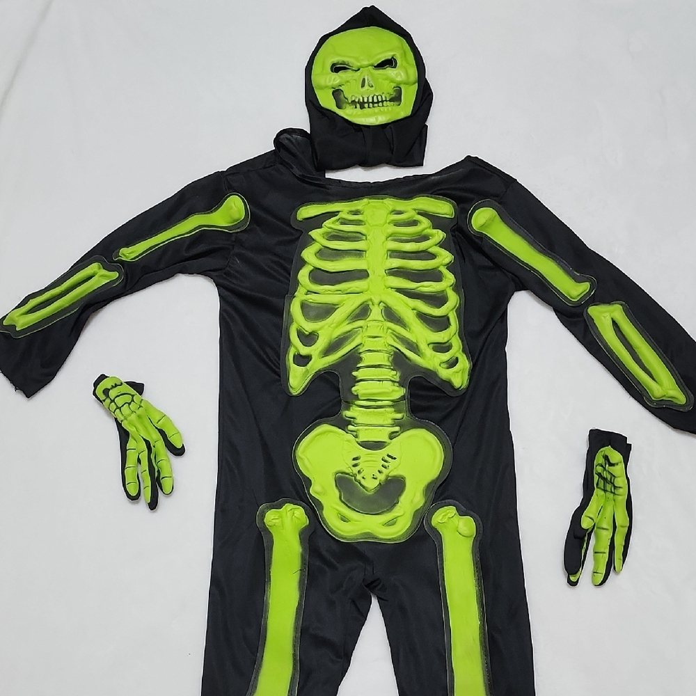 Glow-in-the-Dark Skeleton Kids Costume M 8-10 - Picture 3 of 11